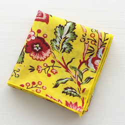 ハンドスクリーン（手捺染）プリント ハンカチ（花鳥風月/イエロー）14 1枚目の画像