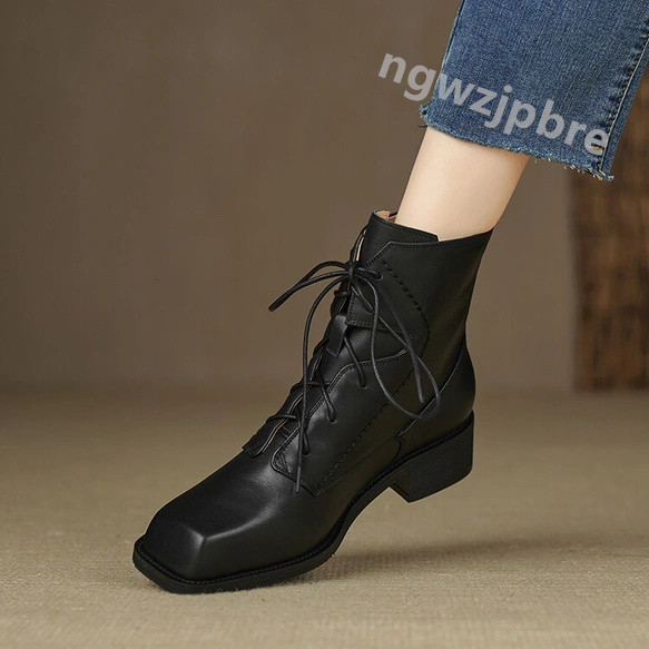 通勤 お出かけ、街歩き、秋冬レディース本革靴シューズショートブーツローヒールブーツ内ウール追加OK 22cm～25cm