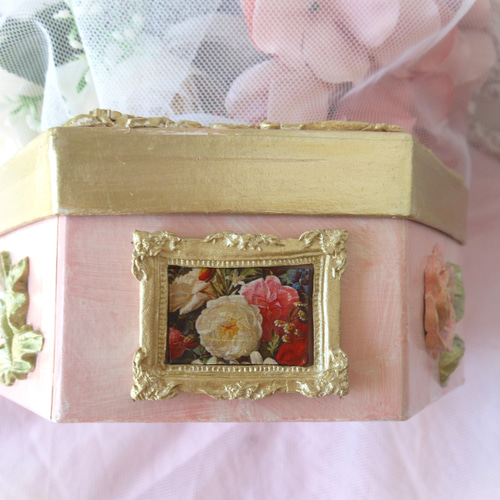 ヴィンテージ肖像画の六角形アンティークボックス、ジュエリーボックス