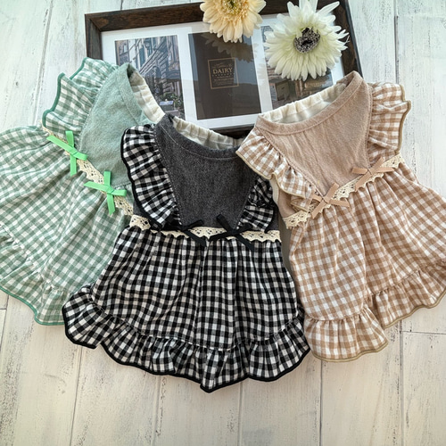 チェック柄 犬服 チュニック ワンピース ペット服・アクセサリー