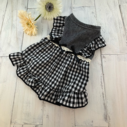犬服⭐︎ハンドメイド♡リボンワンピース（チェック） SALE】 school check onepiece XS ~ XL 2color / 犬服 新作 春夏