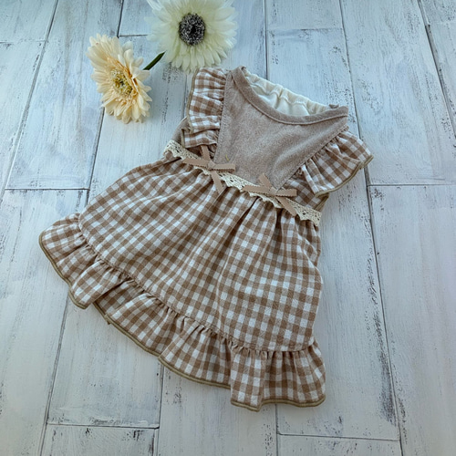 チェック柄 犬服 チュニック ワンピース ペット服・アクセサリー