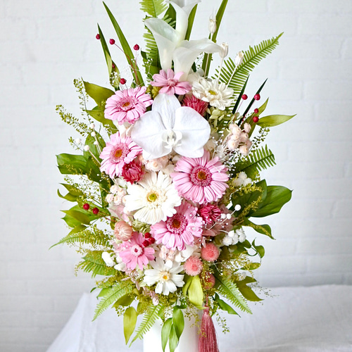 りあプリザーブドフラワー仏花 プリザーブドフラワー仏花 高さ65㎝ ゆり リリー カラー ガーベラ