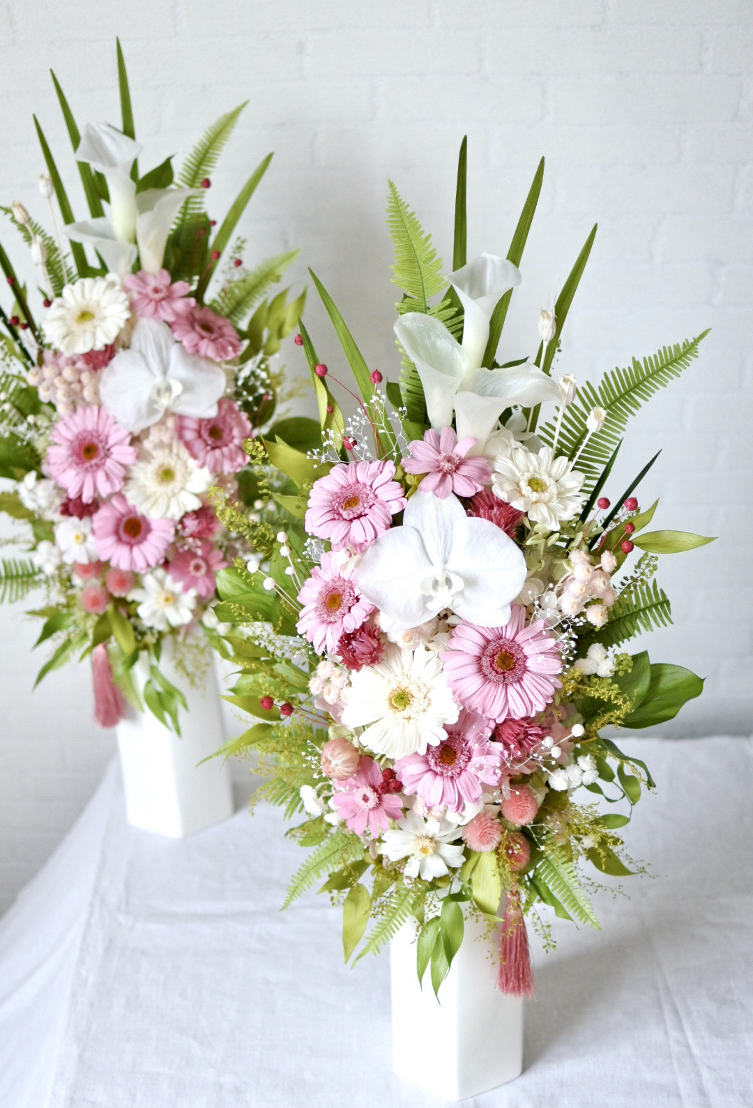 ☆493 お花畑のような優しい仏花　一対　タッセル付　プリザーブドフラワー