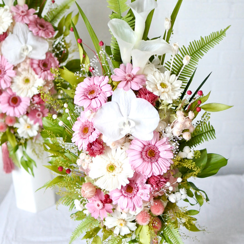 プリザーブドフラワー仏花 高さ65㎝ ゆり リリー カラー ガーベラ