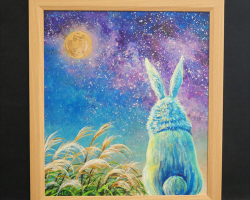 キャンバス油絵　専用　朝焼けを見る ななめうしろむきのうさぎ　印象派風 02c0590cc90d040e72ed788ffda3e7