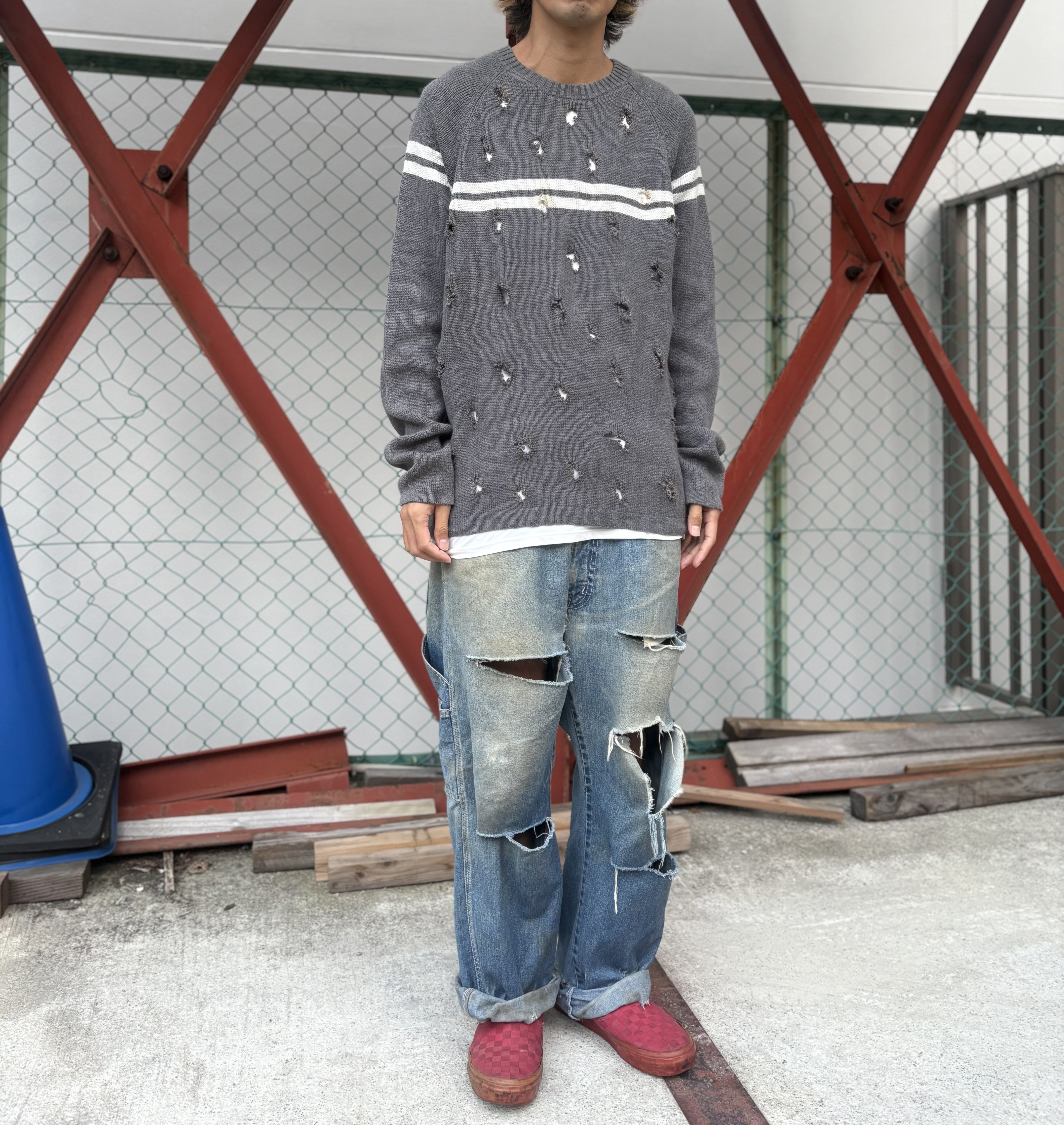 古着　ヴィンテージ　vintage ニット　デザインニット　リメイク　リメイクニット　ぼろ　ボロ　グランジ　個性派