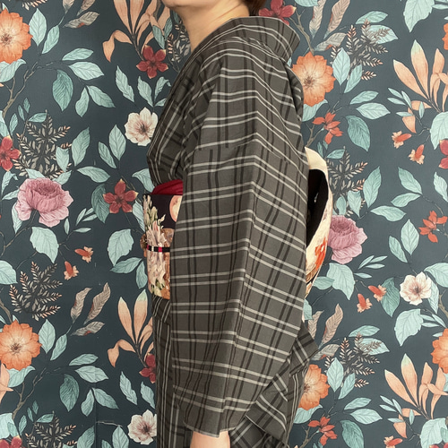 木綿着物　モノトーンチェック　手縫い　ハンドメイド マニッシュなグレーチェック木綿着物 着物 花鹿 kajika 通販 18228218