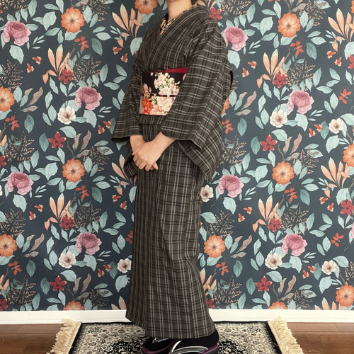 マニッシュなグレーチェック木綿着物 着物 花鹿 kajika 通販 18228218