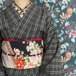 マニッシュなグレーチェック木綿着物 着物 花鹿 kajika 通販 18228218