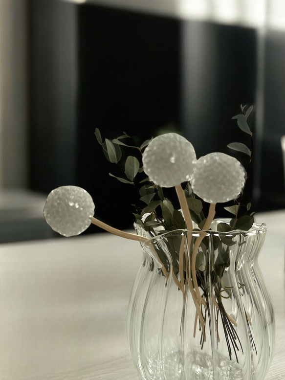 ビーズボールフラワースティック3本【Maloon No.3-1-レース糸】 1枚目の画像