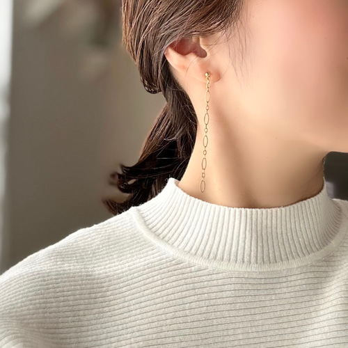長さ選べる グレイスチェーン ロング ピアス イヤリング ゴールド