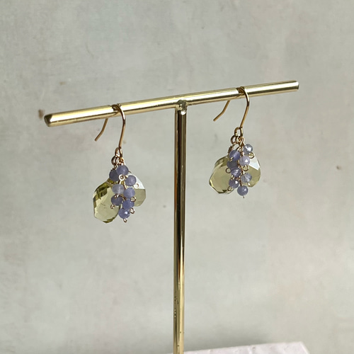 オーダー】14kgf レモンクォーツ タンザナイト ピアス イヤリング