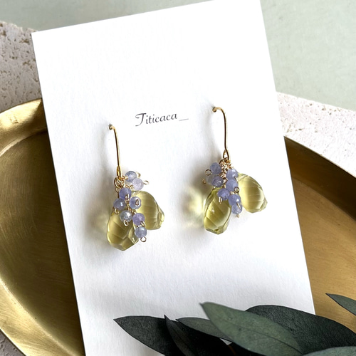 オーダー】14kgf レモンクォーツ タンザナイト ピアス イヤリング