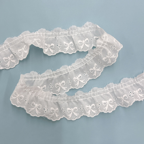 リボン柄 フリルレース オフ白 約35mm巾【1m単位販売】NO.OC62348
