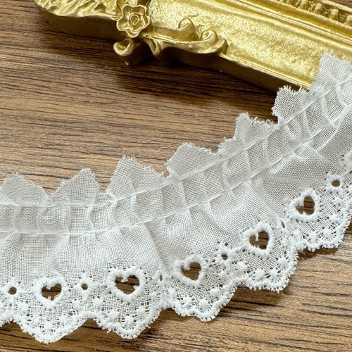 ハート柄 フリルレース オフ白 約30mm巾【1m単位販売】NO.OC62181  