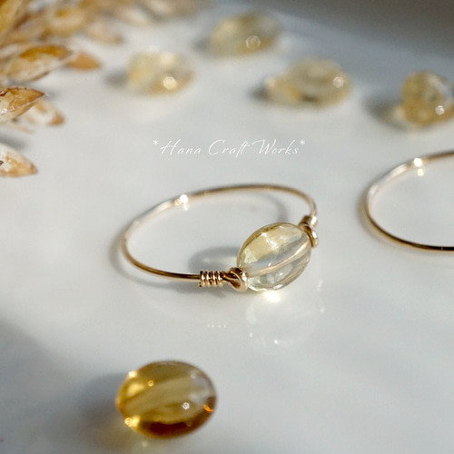 14kgf】涙型 シトリン／一粒リング 指輪・リング HANA CRAFT WORKS