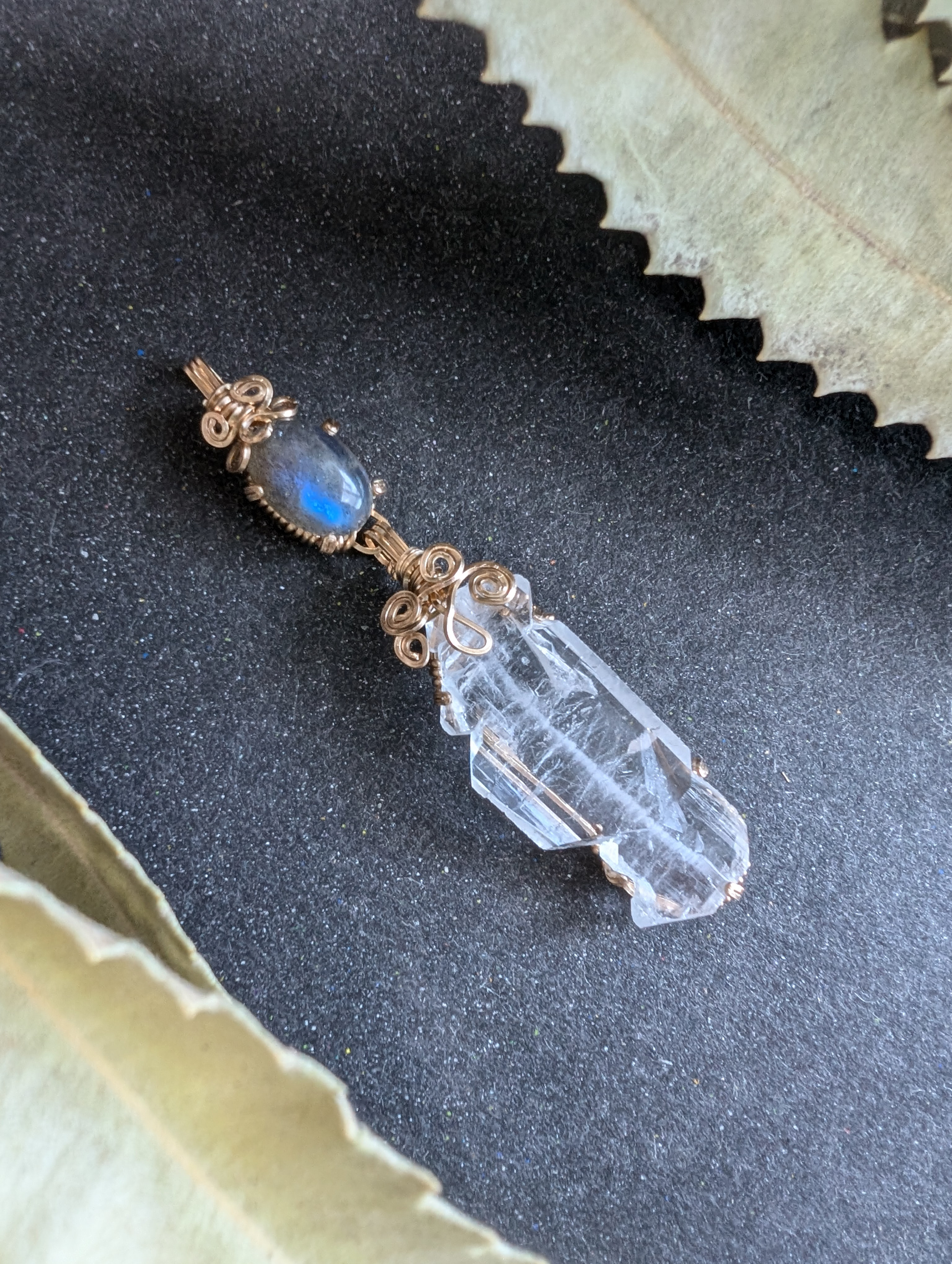 14kgf ラブラドライト ファーデンクォーツ 水晶 ゴールドフィルド ワイヤー ペンダント