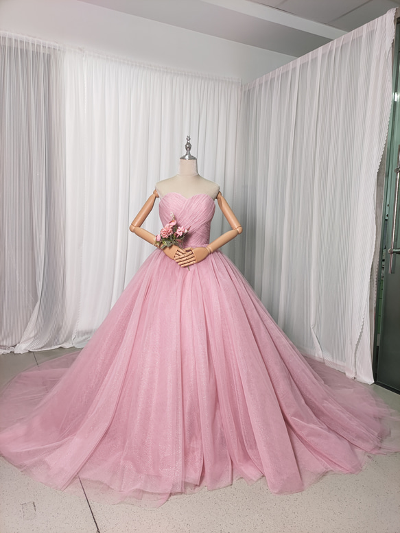 売り切れ商品！ロブドフルール　ピンク　ドレス 送料無料！人気上昇！ カラードレス ピンク キラキラグリッター