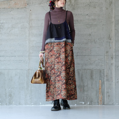 ゴブラン風♪ノスタルジック花柄レイヤードキャミワンピース （24w-04