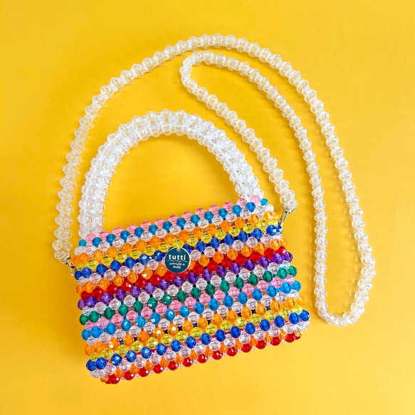 ゆきこ　　　美品　メタルビーズバック　2WAY 2way】ビーズバッグ 『colon』colorful stripe M ショルダー