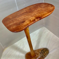 天然木サペリ材折り畳みサイドテーブル一点物手造り