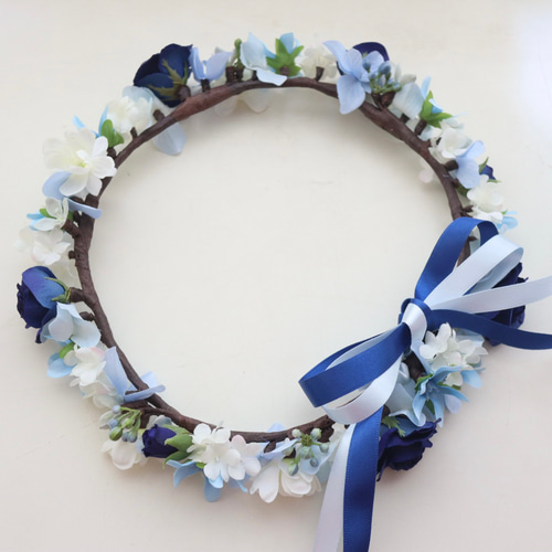 花冠 花かんむり ブルー ブルースター ジャスミン 水色 あじさい 結婚  