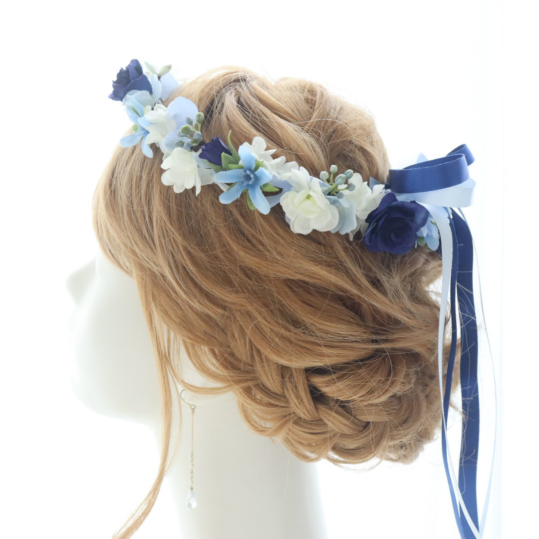 花冠　花かんむり　ブルー　ブルースター　ジャスミン　水色　あじさい　結婚式　ブライダル　ウェディング　サムシングブルー
