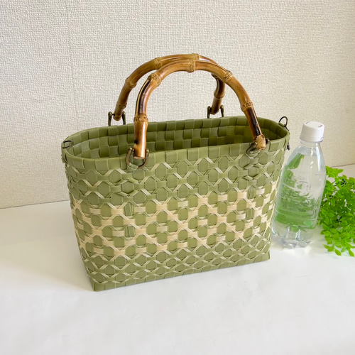 受注製作】プラカゴ Sサイズ/B5 S-3320 うぐいす*ベージュ 2way