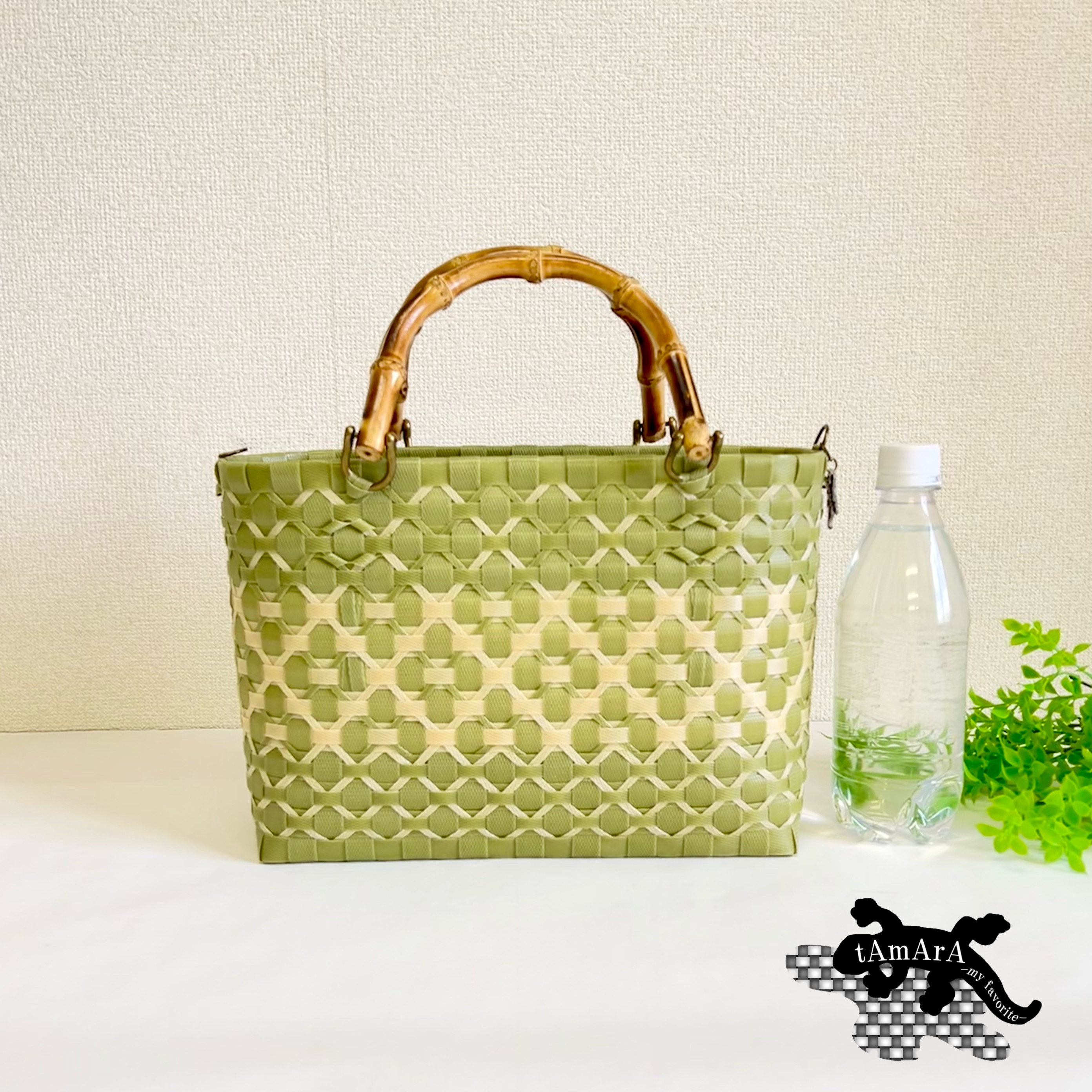 【美品✨】SAVE MY BAG バンブートートバッグ　カゴ柄　カゴバッグ 美品✨】SAVE MY BAG バンブートートバッグ カゴ柄 カゴバッグ