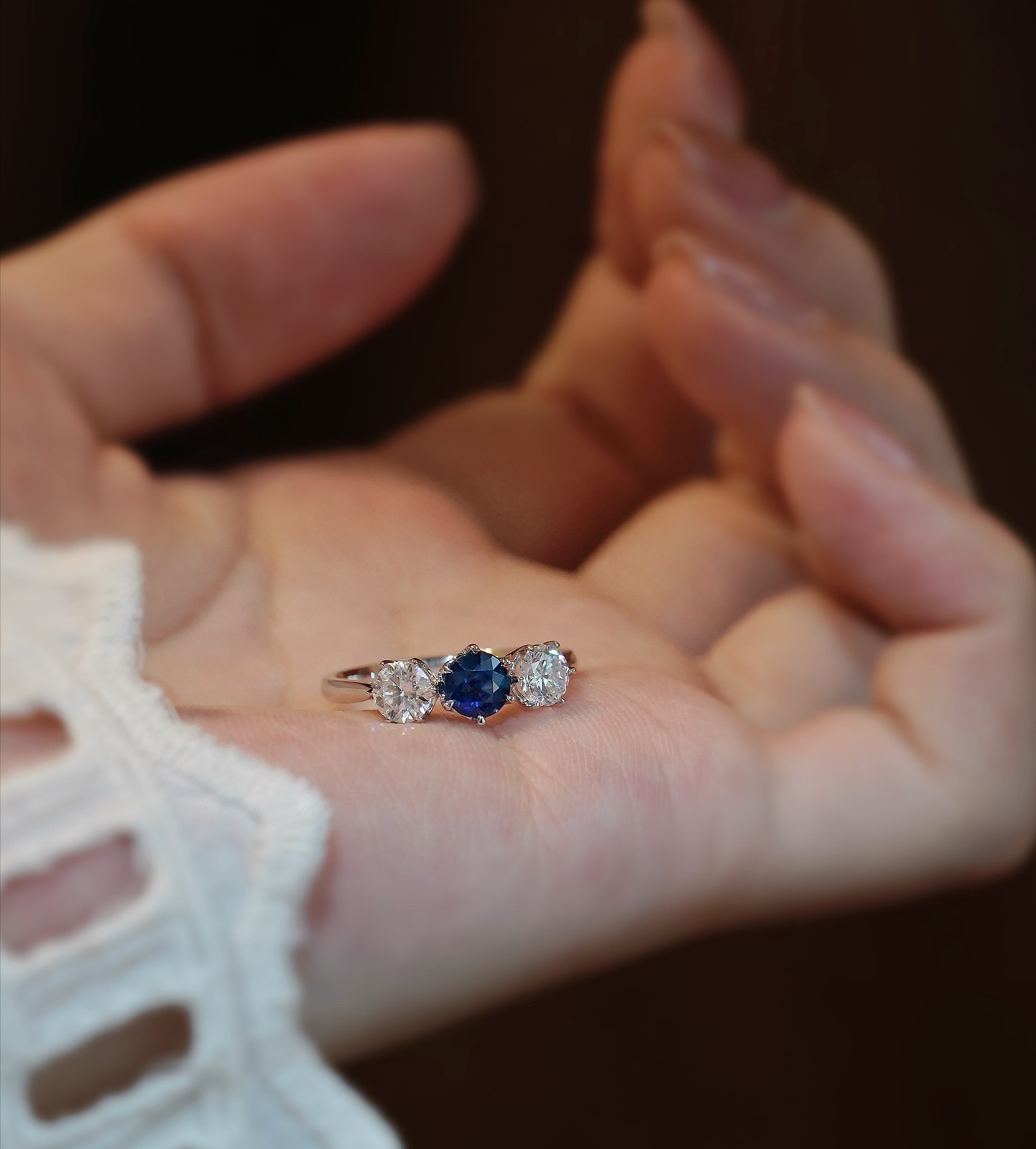 天然ダイヤモンド付きサファイアリングk18