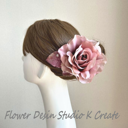 グラデ―ションが綺麗なモーブピンクの薔薇の髪飾り フラメンコ バレエ