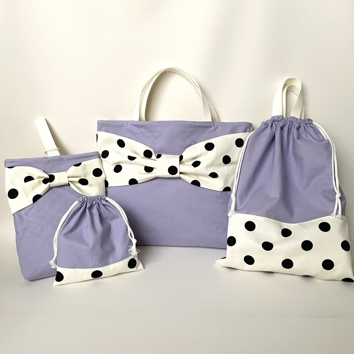 お得な4点セット！2wayレッスンバッグ シューズケース お着替え袋 給食袋  ☆ ライラック