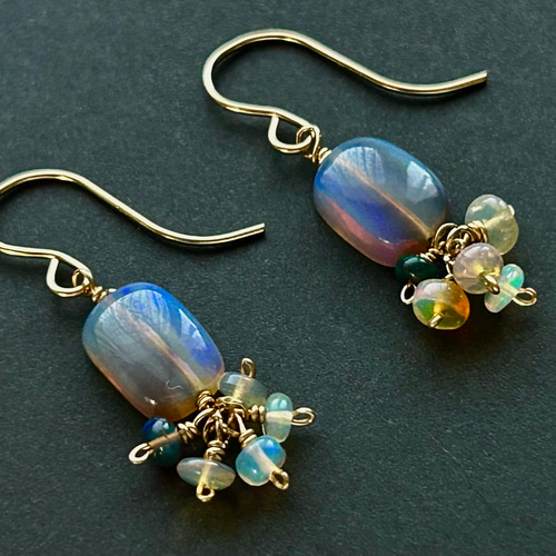 遊色ギラギラ プレシャス オパール ペアシェイプ アメリカンピアス 【1  