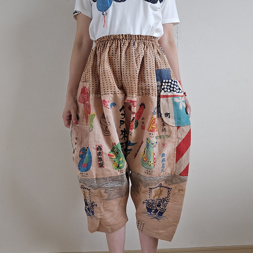 柿渋染め 未使用の浴衣を柿渋染めして、ワイドパンツを作製