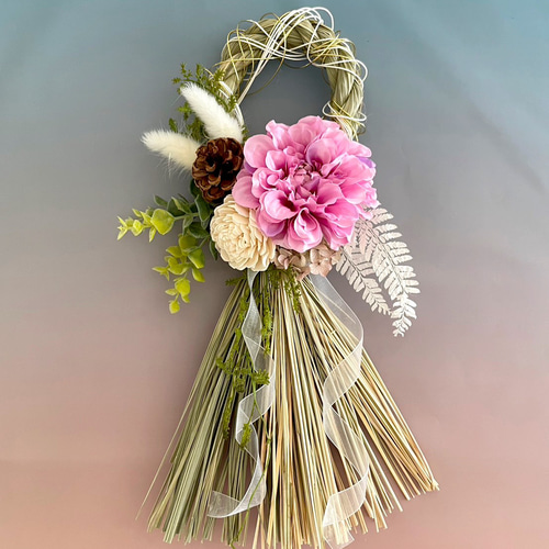 しめ縄リース ピンクダリア 椿 水引 【公式通販】