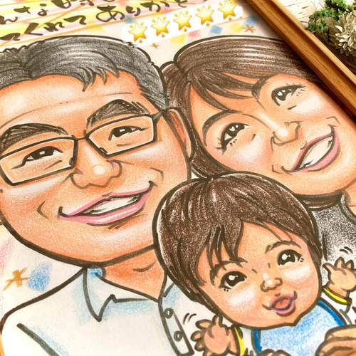 似顔絵 結婚式両親贈呈品・ 子育て感謝状・2名・感謝状 【画風