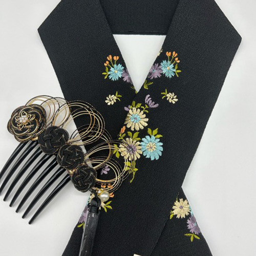 在庫処分】0818半襟・化繊&髪飾り（かんざし） 刺繡半衿 お洒落半衿