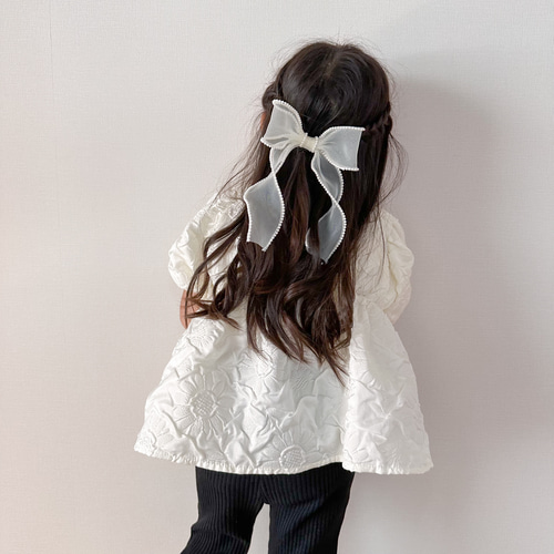 パールオーガンジーリボンヘアゴム（ 全4色 ） / キッズ ヘア