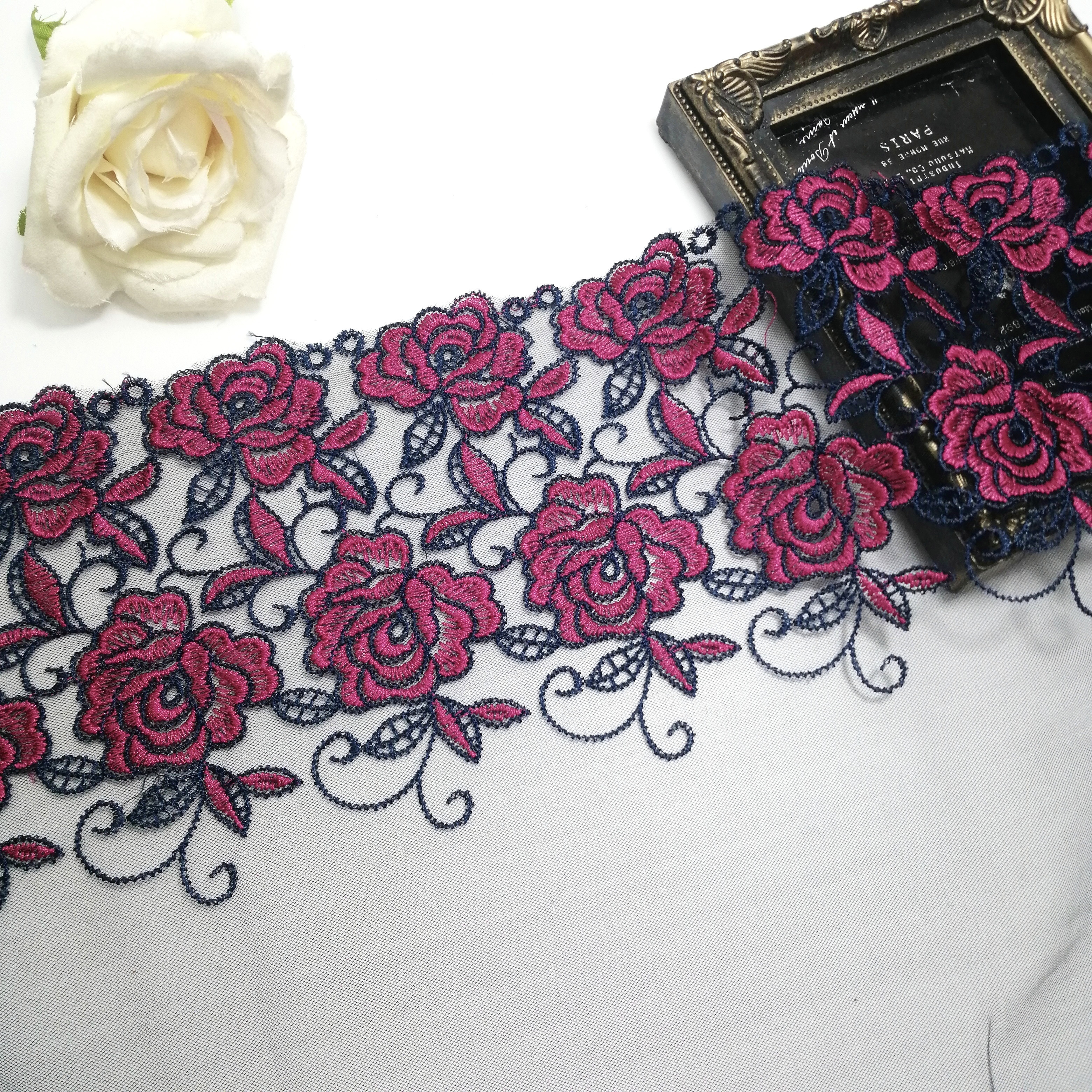 2m 薔薇 花柄 刺繍 チュールレース ハンドメイド 生地 手芸 素材