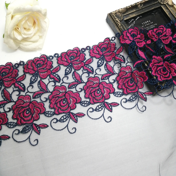 百貨店福袋 2m 薔薇 花柄 刺繍 チュールレース ハンドメイド 生地 手芸 素材 その他