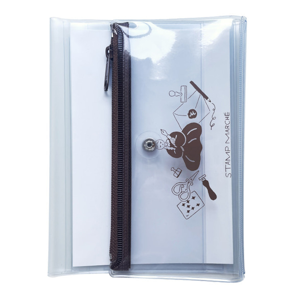 数量限定】isshoni. ペンケース付きノートカバー PVC A6 ブラウン 手帳