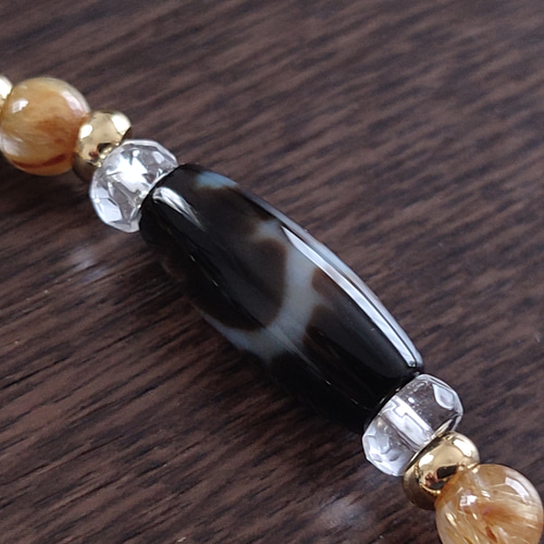 ミニ 至純龍神天珠と虎牙天珠・ゴールドタイチンルチルクォーツ・水晶