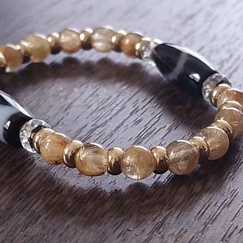 ◇ミニ 至純龍神天珠と虎牙天珠・ゴールドタイチンルチルクォーツの