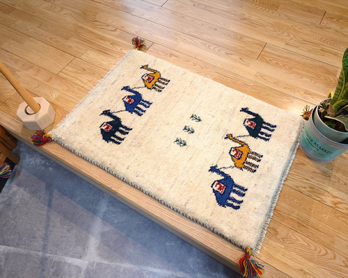 ペルシャ ギャッベ 玄関マット 88x62cm ラクダ ベージュ RJ12531G