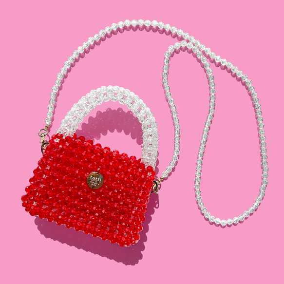 ビーズバッグ 2way】ビーズバッグ 『colon』レッド×クリア S ショルダーバッグ tutti