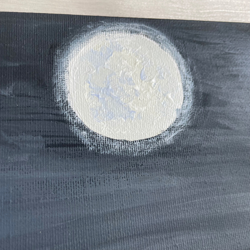 優しい夜✴︎絵画 アクリル画 月 空 夜中 満月 キャンバス画 静寂 儚い