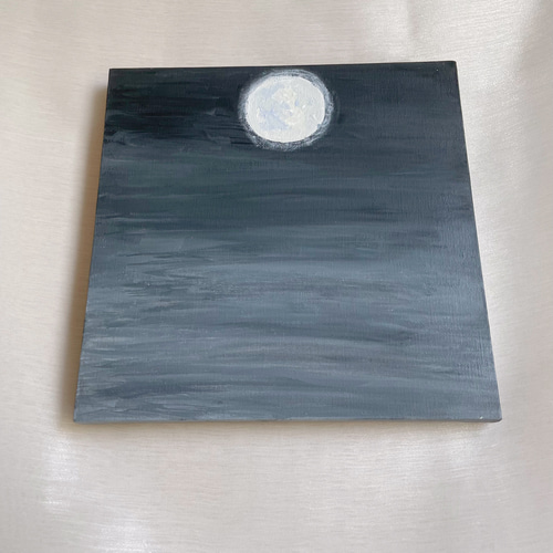 優しい夜✴︎絵画 アクリル画 月 空 夜中 満月 キャンバス画 静寂 儚い