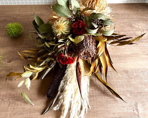 専用＊ダークネイビープロテア&ミモザ　ドライフラワースワッグ 専用＊ダークネイビープロテア&ミモザ ドライフラワースワッグ 専用