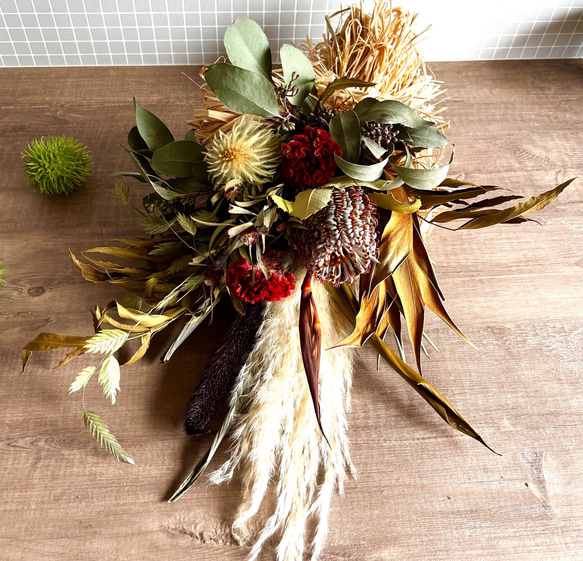 ラスト1束✨】秋色ドライフラワースワッグ スワッグ moomou【ﾑｰﾓｰ